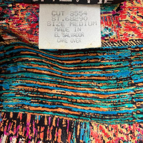 VTG Shirt Sz M Abstract Geometric Shimmer Tie Front Button Retro Funky Western - Picture 11 of 13